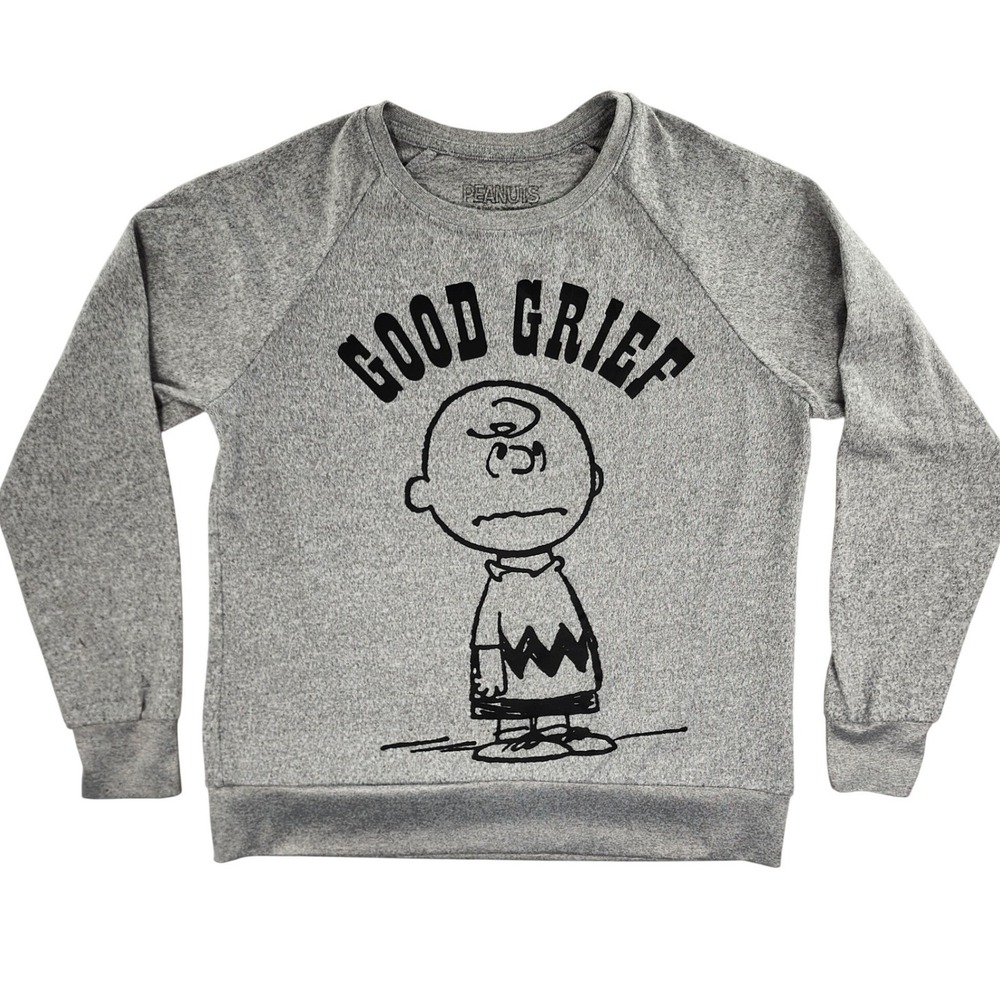 Peanuts Charlie Brown Sweatshirt Women S Grey Good Grief Graphic Raglan Knit